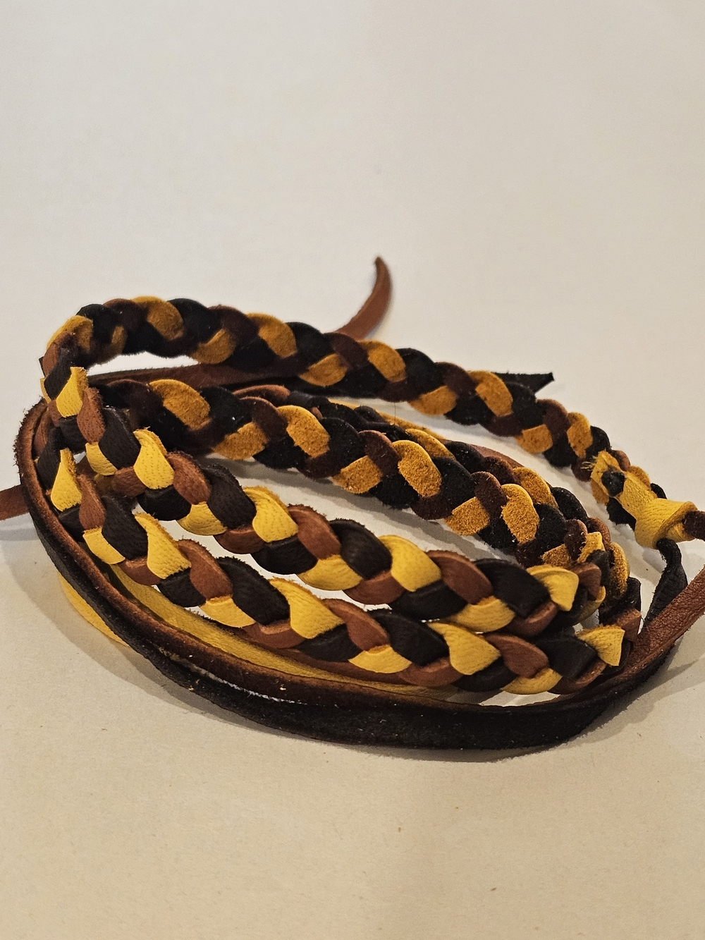 Braided Leather Hat Band in Yellow & Brown